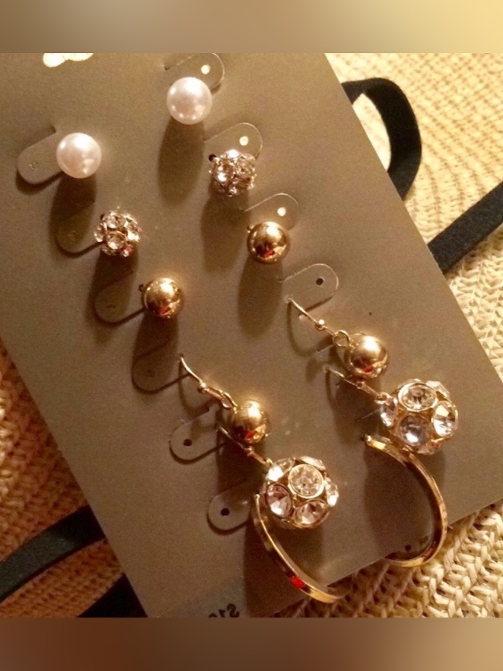 New 6 Gold Tone Classic Earrings Pearl, Crystal, Dangle, Stud, Hoop